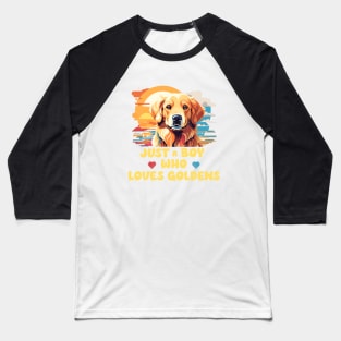 Just A Boy Who Loves Goldens - Golden Retriever Baseball T-Shirt